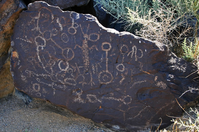 Unfortunately, the morning sun is rising directly over the cliff and taking photos of the vast majority of the petroglyphs is impossible.  We do the best that we can with a few panels that aren't backlit with the sun's glare.