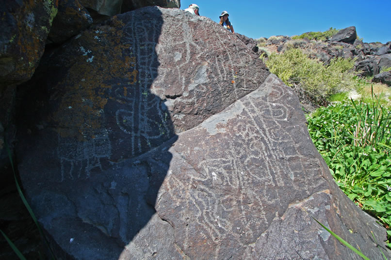 Located directly below the pictograph shelter, this boulder is richly decorated with petroglyphs.