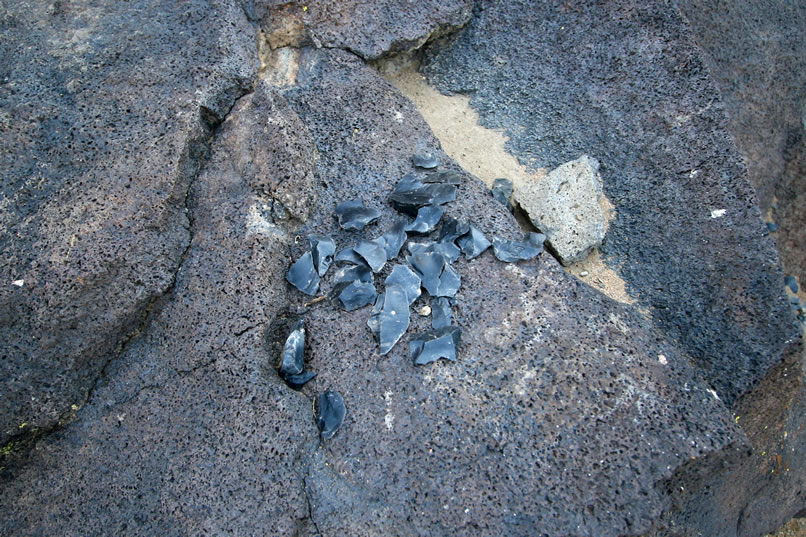 In just a few steps it's easy to scoop up a brimming handful of obsidian chips.