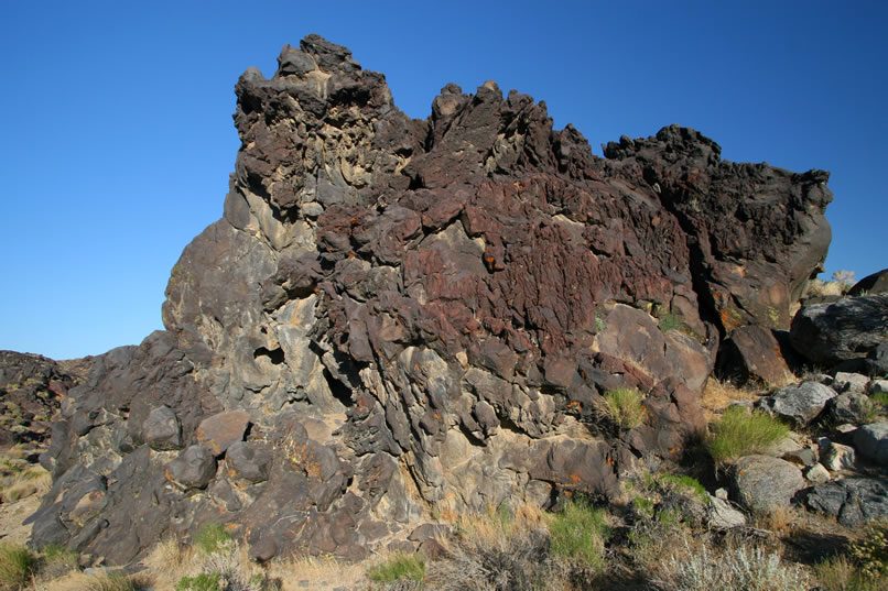 From the west, we get a look at the back side of the outcrop.  