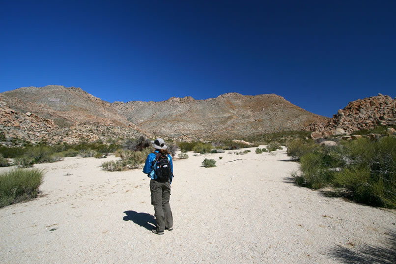 With a bit of chill still lingering in the morning air, we gear up and head out to try to find the spring that's shown on the topo maps.