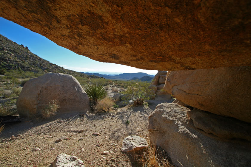 A view from under the overhang of the spacious shelter.