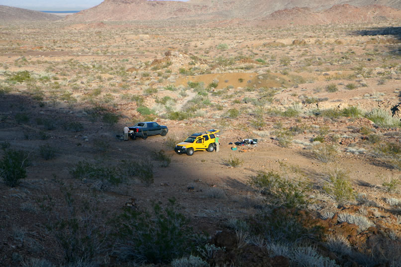 From Niki's location, she takes a telephoto shot of Mohave and Jamie setting up camp.