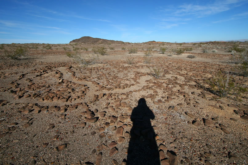 The last geoglyph that we encounter is by far the most impressive.  It's quite large and would have taken a lot of work to construct.  This view is of the left portion of the site.  In order to get a decent photo, though, we have to compromise and put up with the shadow.