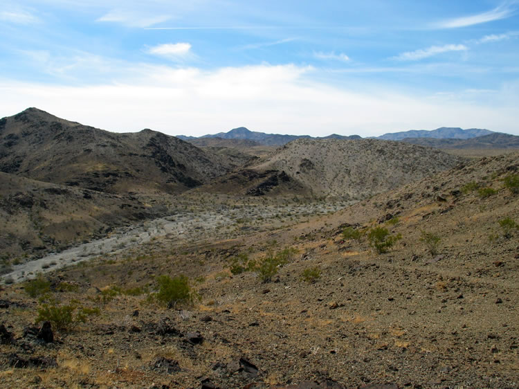 We turned around here at the crest of a ridge.  The trail can be seen at the right continuing down toward a wash.