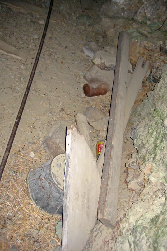 In this entrance area of the mine there is a mix of historic artifacts as well as a few more recent items.