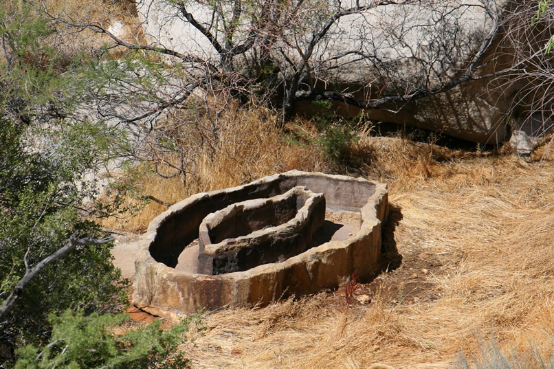 Here's a look down at the watering trough as we climb toward the top of the dam.