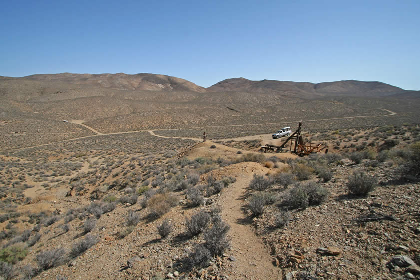 A scenic view from the trail to the powder storage structure.