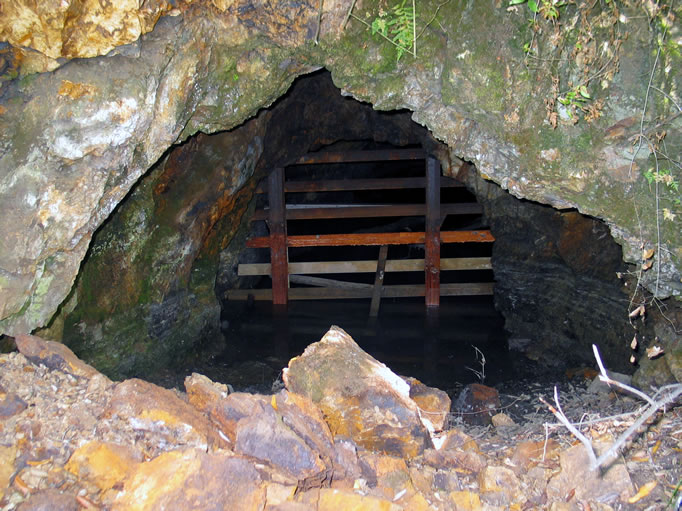 The tunnels are all flooded and quite dangerous.  A recent tragic accident prompted the wood grates which block any attempt to enter the mine.