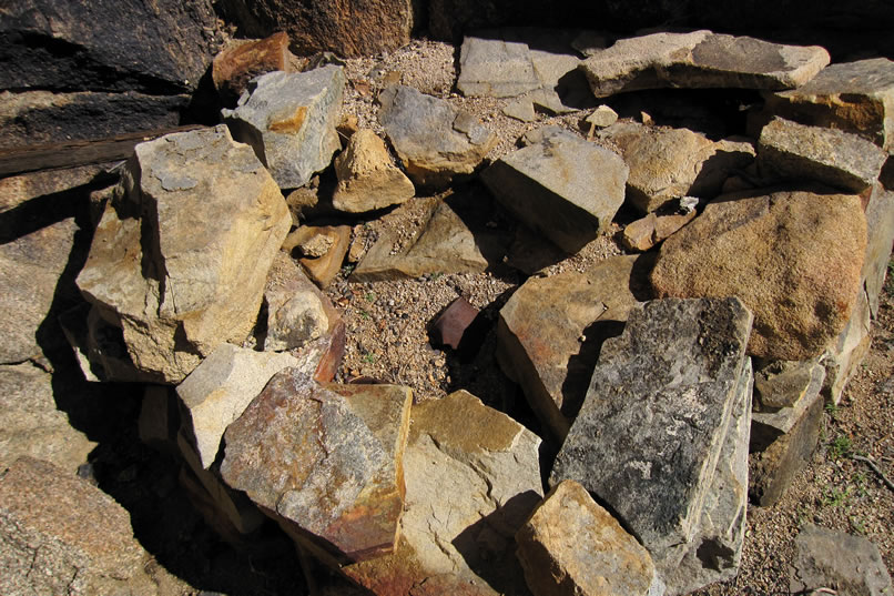 This view is looking down on the top of the stacked stone forge.