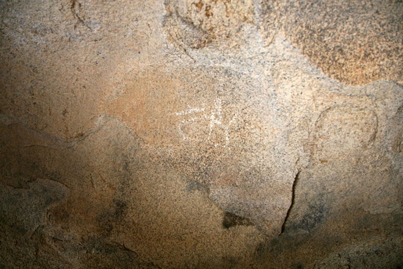 This is a closer look at the possible petroglyph.  We say "possible" because it might be a recent addition.