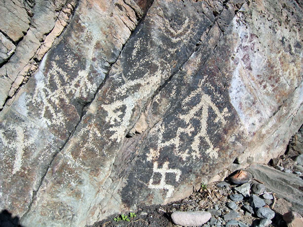 These digitate anthropomorphs are characteristic of Yuman rock art.