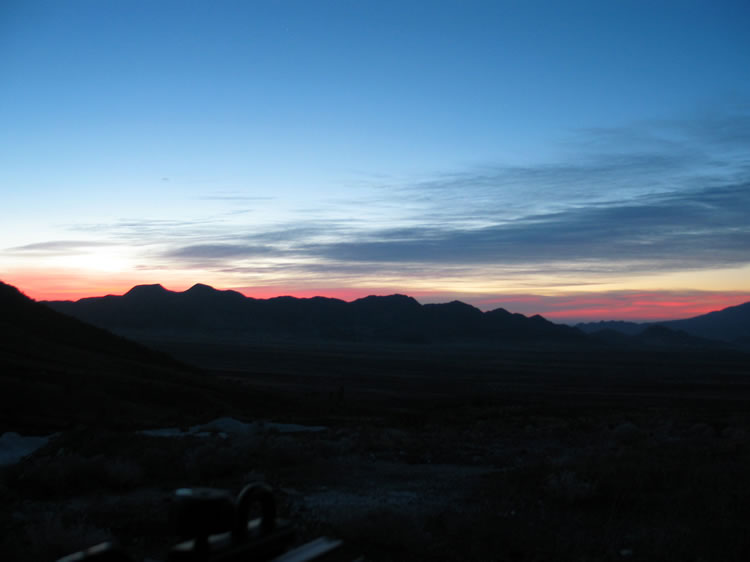 Sunrise over the Saddle Peak Hills from our campsite above Ibex Springs.