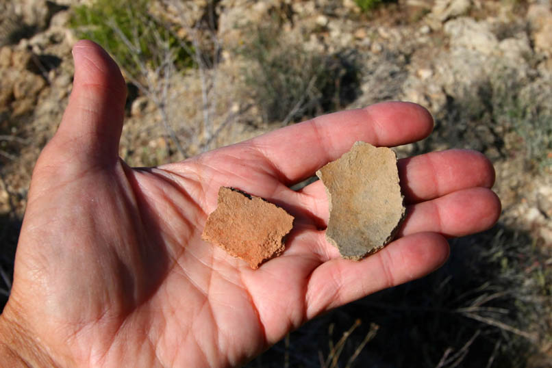 More scattered pottery is found along the wash near the cabin site.