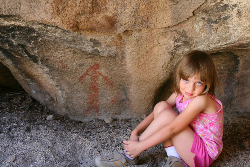 Kirsten, fortunately, isn't interested at all in the whole sun pointer, bedrock mortar discussion!  She's also pretty tired, so she and her dad will leave us here while we join Cindy and David for a good long hike to Garrett's Arch!