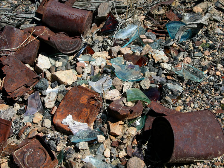 A closer look.  Numerous hole and cap design cans would seem to date the dump to the same era as the railroad.