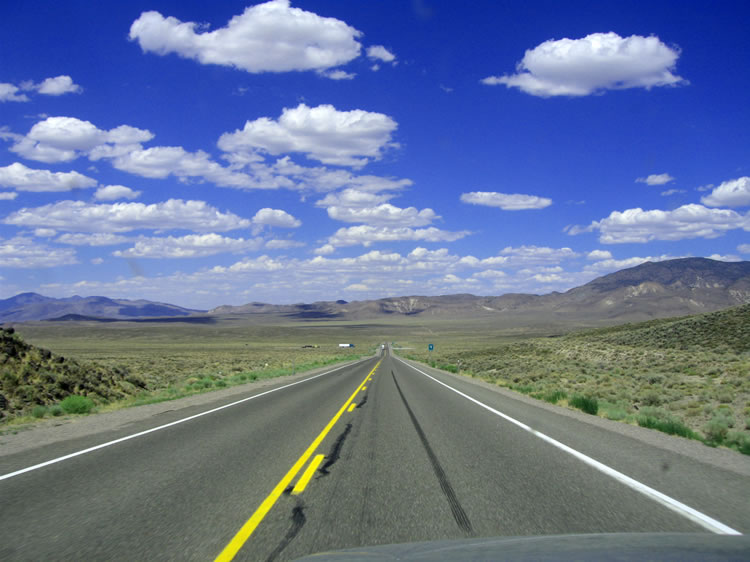 A view from the driver's seat as we continue east on Highway 6 after topping Montgomery Pass.