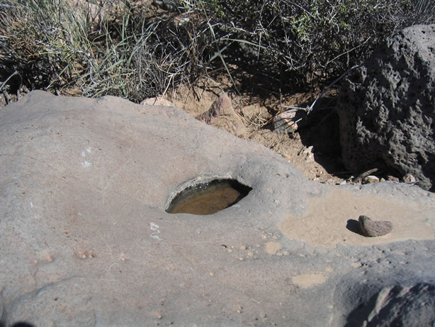 Recent rains have left pools of water in the rock depressions.