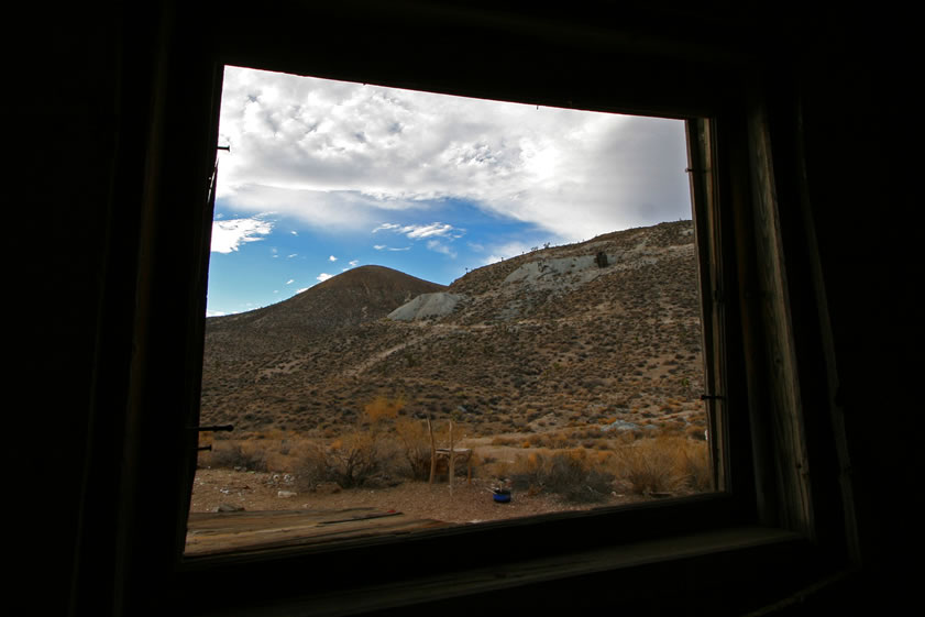 A look out the window at the Ubehebe Talc Mine.