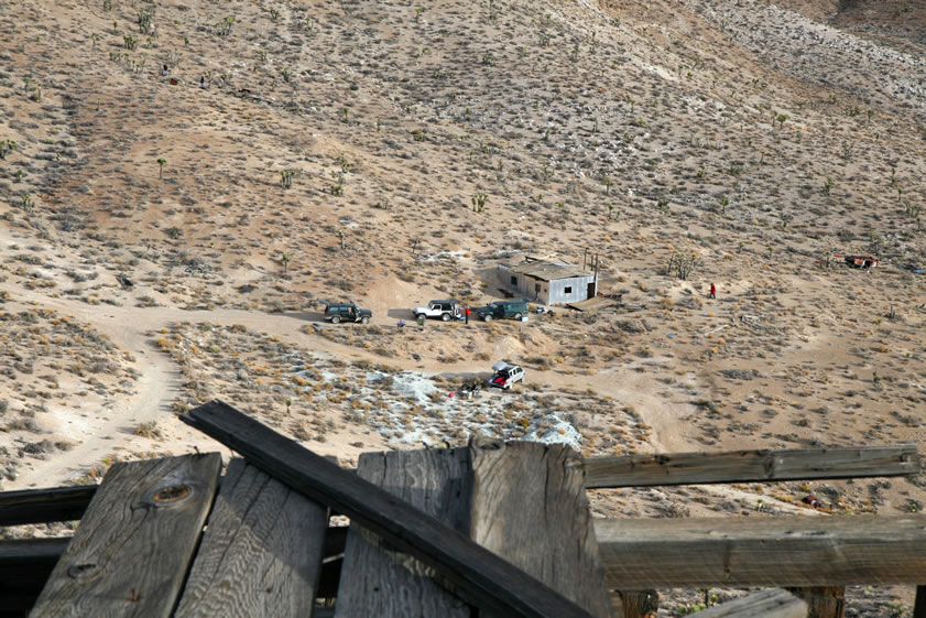 A telephoto view from the top of the small ore bin to the camp below.